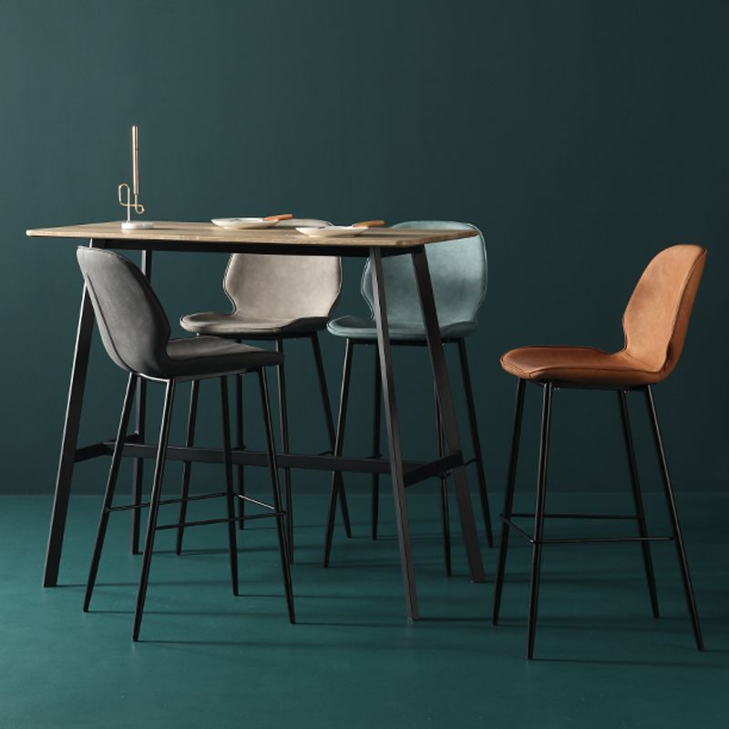 Contemporary Milk Tea Shop Low Back Stool Matte Finish Leather Barstool