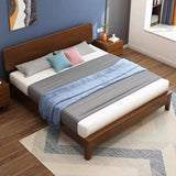 Modern Solid Wood Panel Bed Rectangular Standard Bed with Headboard
