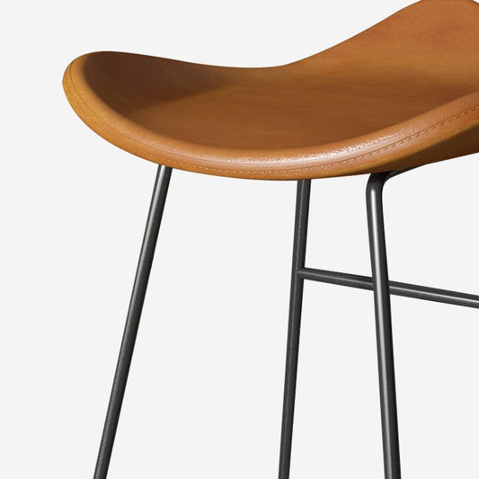 Contemporary Faux Leather Armless Bar Stools with Metal Base