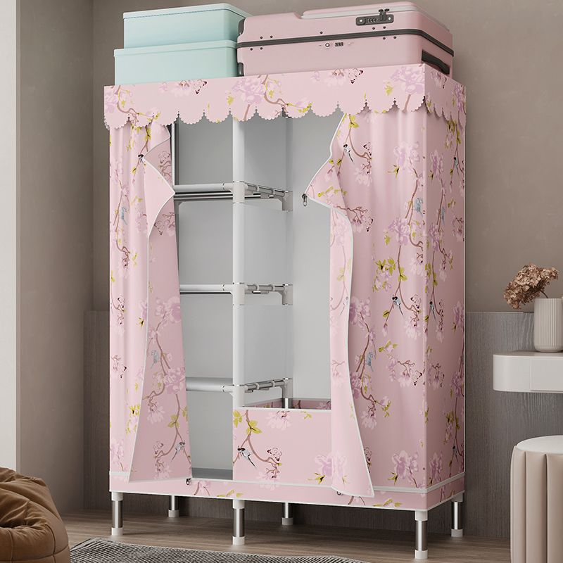 シルバースチールフレームワードローブキャビネットコンテンポラリーホームワードローブ