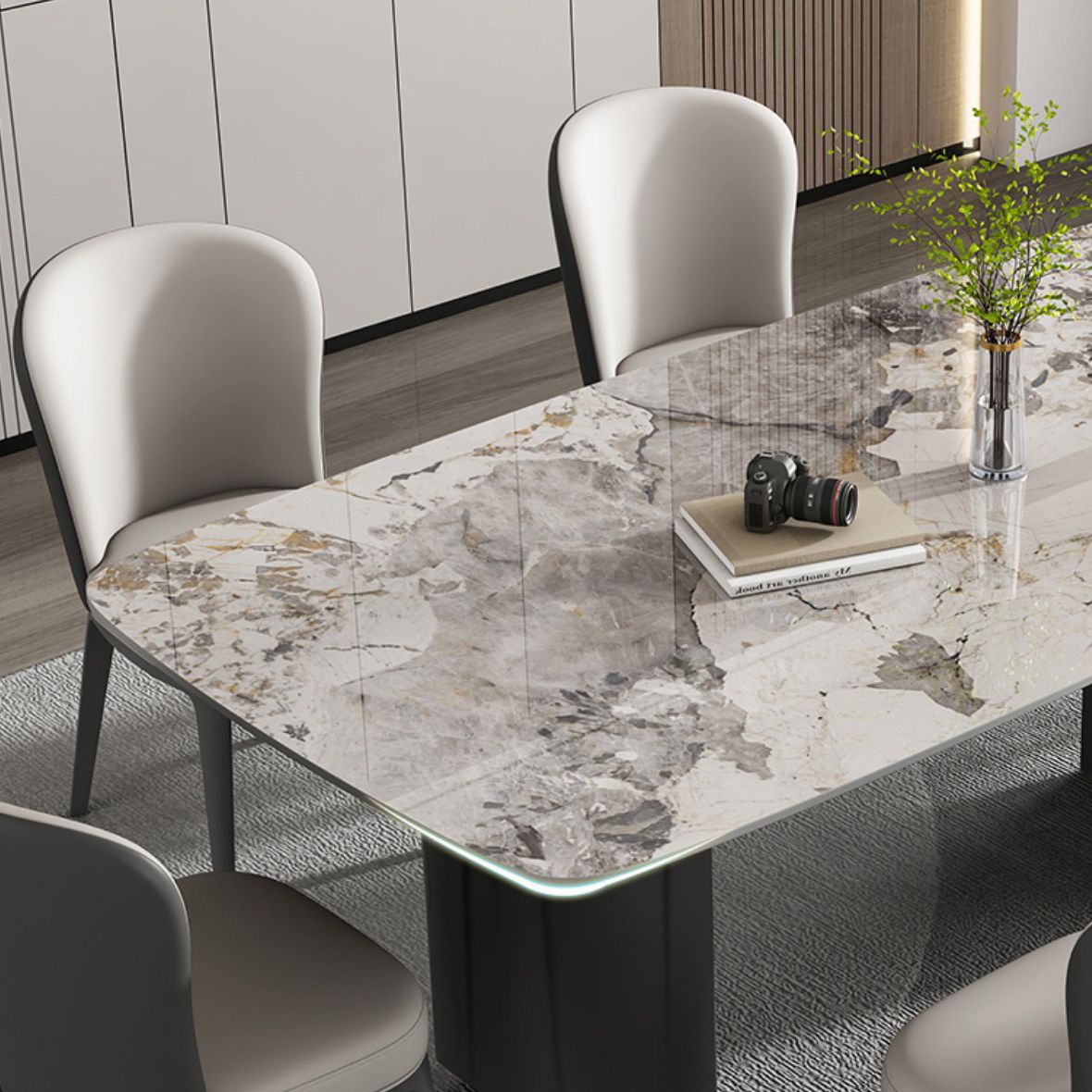 Industrial Dining Room Table Rectangle Stone Dinette Table In Grey Clearhalo 'Dining Tables & Seating' 'Dining Tables' 'dining_table' 'furn' 'furn_dining_table' 'Furniture' 'Kitchen & Dining Furniture' 1200x1200_de40339d-92d9-4d02-b801-e80f92fb1cb2