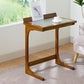 Rectangular Glass Top Side Table Wood Sofa Side Accent Table