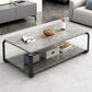 Table basse rectangulaire blanche et noire en faux marbre, base carrée à 4 pieds, style moderne