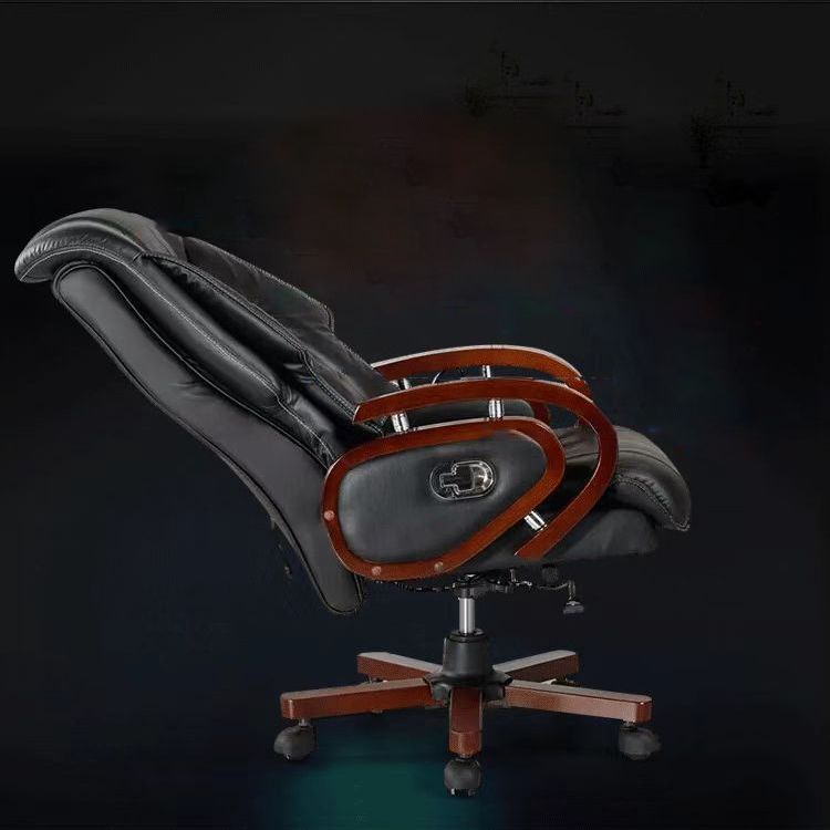 Houtframe gestoffeerde bureaustoel in zwart lederen High Back Executive Chair