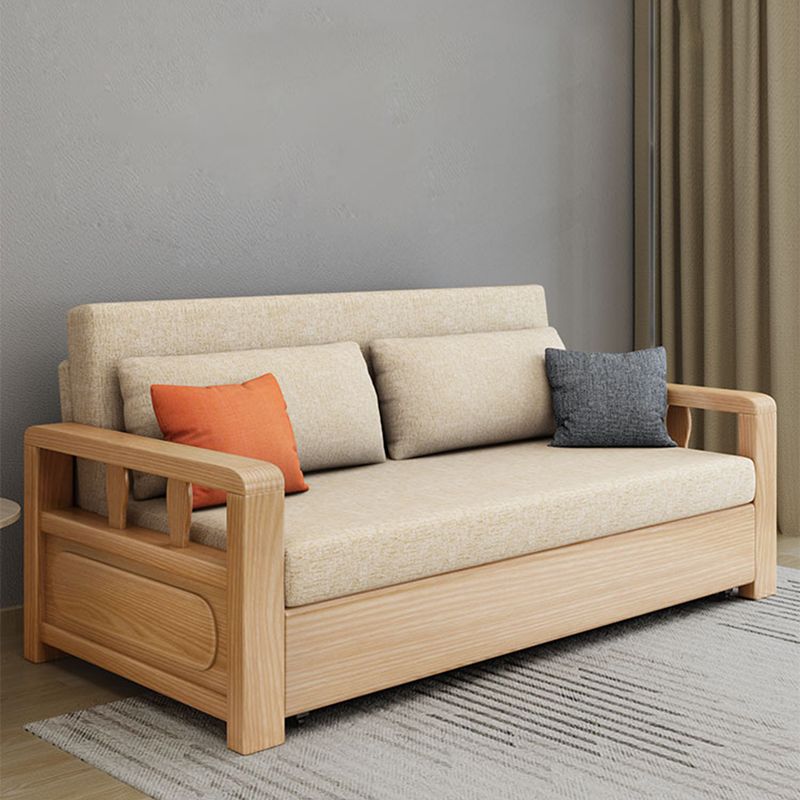 Square Arm Sofa Bed with Wood Frame Gray/Brown Slipcovered Sofa