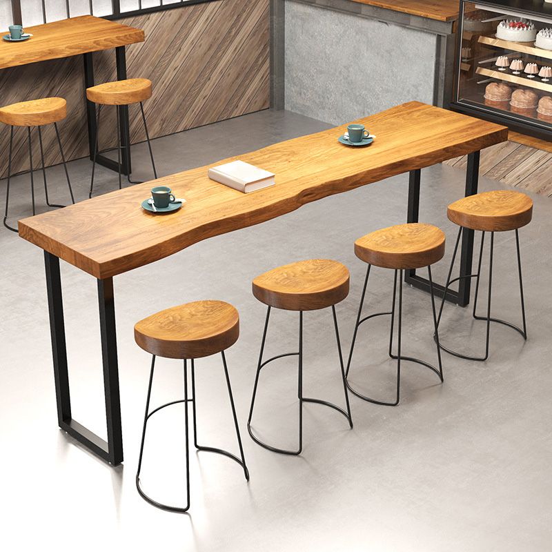 Modern Metal Base Bar Table Black Iron Solid Wood Bar Stool Table Clearhalo 'Bar Furniture' 'Bar Tables' 'bar_tables' 'furn' 'furn_bar_tables' 'Furniture' 'Kitchen & Dining Furniture' 1200x1200_de5ef239-e083-40e9-b965-613b0e03a7e4