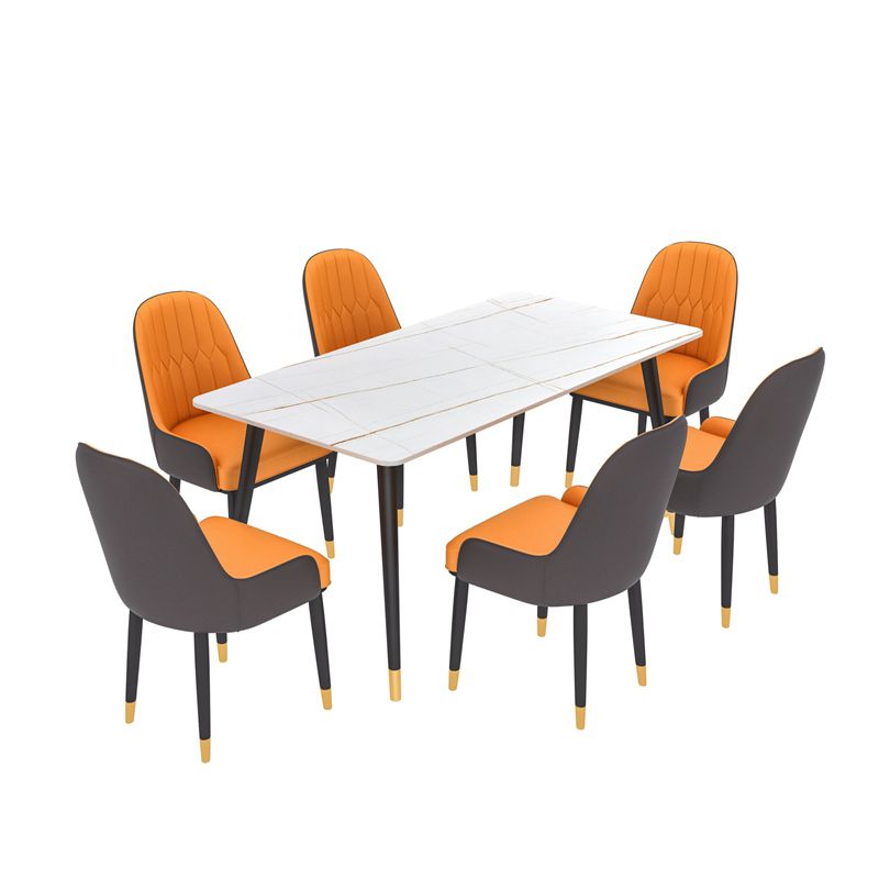 Modern Kitchen Sintered Stone Dining Set Rectangular Standard Dining Set in White Clearhalo 'Dining Room Sets' 'Dining Tables & Seating' 'dining_room_set' 'furn' 'furn_dining_room_set' 'Furniture' 'furniture_dining_room_set' 'Kitchen & Dining Furniture' 'kitchen&dining_furn' 'kitchen' 1200x1200_de6442bc-6c3b-4869-a577-240410e2d70d