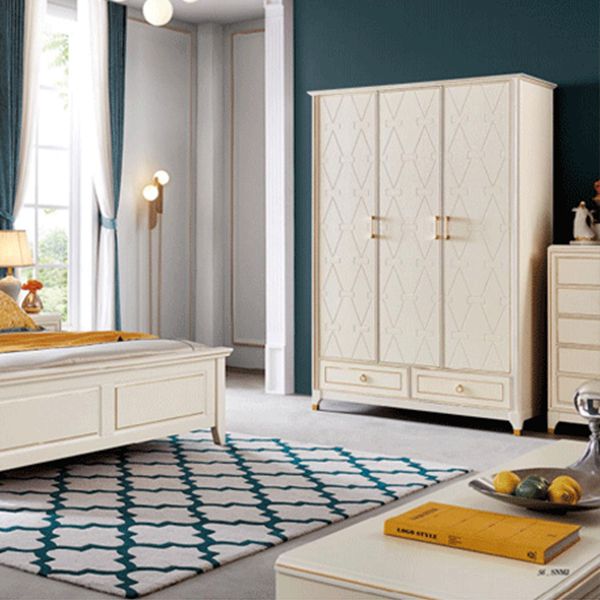 Gabinete de vestuario de madera de goma armario moderno de armario blanco con piernas