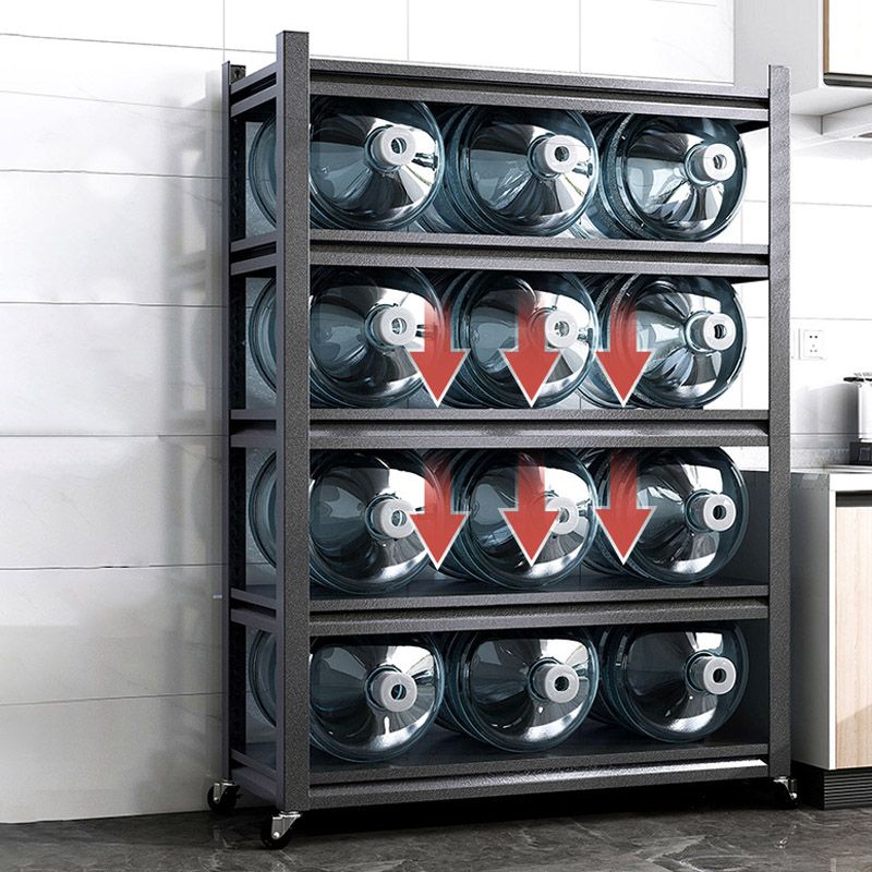 ローリングオープンシェルフキッチントロリーメタルプレップテーブルブラック