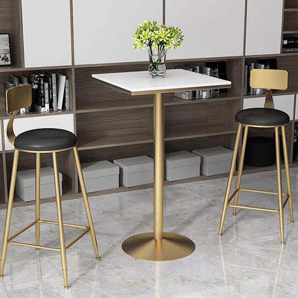 Glam Faux Marble Bar Table 41.3"H Pedestal Bar Height Cocktail Table with Metal Base Clearhalo 'Bar Furniture' 'Bar Tables' 'bar_tables' 'furn' 'furn_bar_tables' 'Furniture' 'Kitchen & Dining Furniture' 1200x1200_de6da193-aa66-414f-ba95-52161d5f0f58