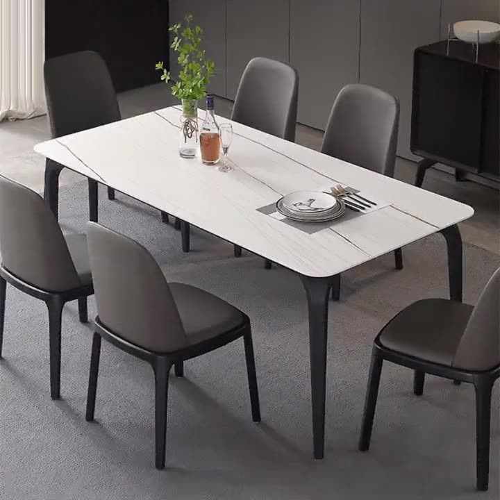 Modern Rectangle Dining Table Stone Top Table with Stainless Steel 4 Legs Clearhalo 'Dining Tables & Seating' 'Dining Tables' 'dining_table' 'furn' 'furn_dining_table' 'Furniture' 'furniture_dining_table' 'Kitchen & Dining Furniture' 1200x1200_de6e5a46-36c2-4f2d-aab3-96bac61754fc