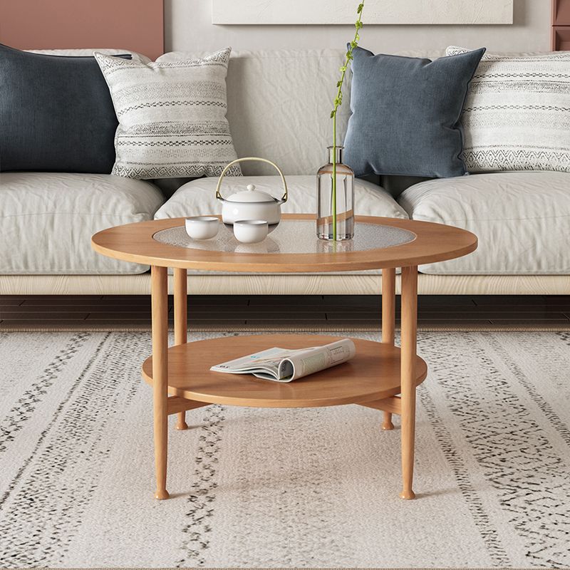 Mesa de café de madera y vidrio nórdica 4 patas de café con almacenamiento