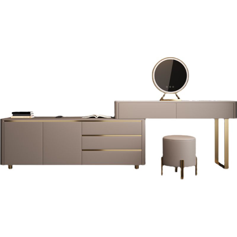 Contemporaneo con cassetto grigio a specchio illuminato da letto vanità