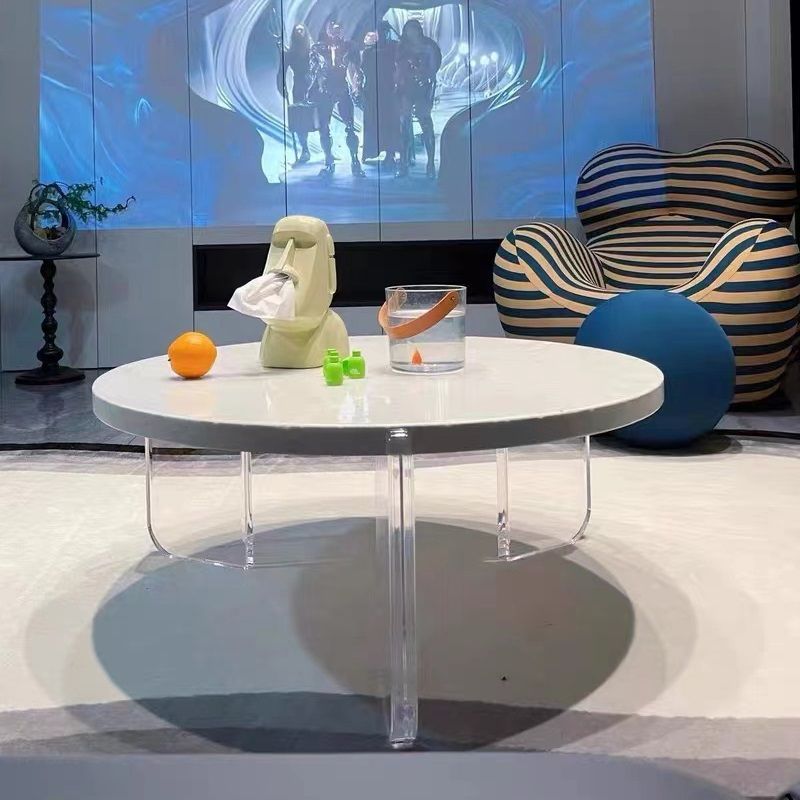 Weißer runder einzelner Couchtisch aus Schiefer, Cocktailtisch mit 3 Beinen