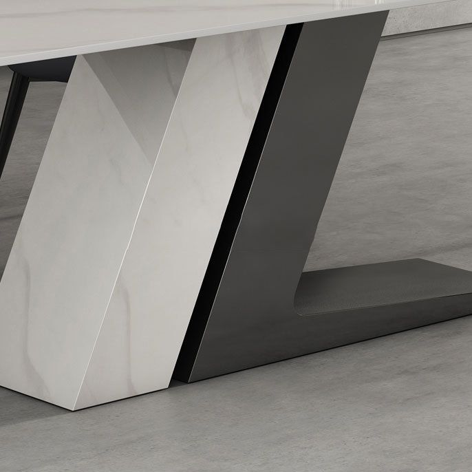 Modern Sintered Stone Dining Table Set with Rectangle Table and Metal Base Formal Dining Set Clearhalo 'Dining Room Sets' 'Dining Tables & Seating' 'dining_room_set' 'Furniture' 'furniture_dining_room_set' 'Kitchen & Dining Furniture' 'kitchen&dining_furn' 'kitchen' 1200x1200_de762940-e0c6-4ff7-9b36-f93075c135ac