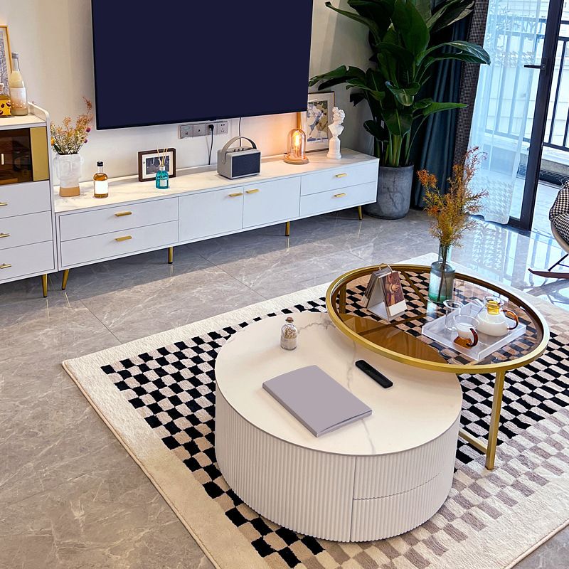 Modern Stone TV Media Console Enclosed Storage Stand Console