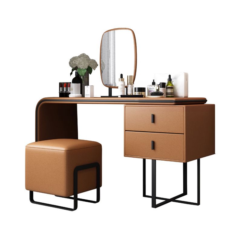 Vanity Mirrored Faux Leather Makeup Dressing Table Stool Set, 28.74" Clearhalo 'Bedroom Furniture' 'furn' 'furn_makeup_vanities' 'Furniture' 'Makeup Vanities' 'makeup_vanities' 1200x1200_de7818e5-9f23-4f26-81e2-dffce95ff2d8