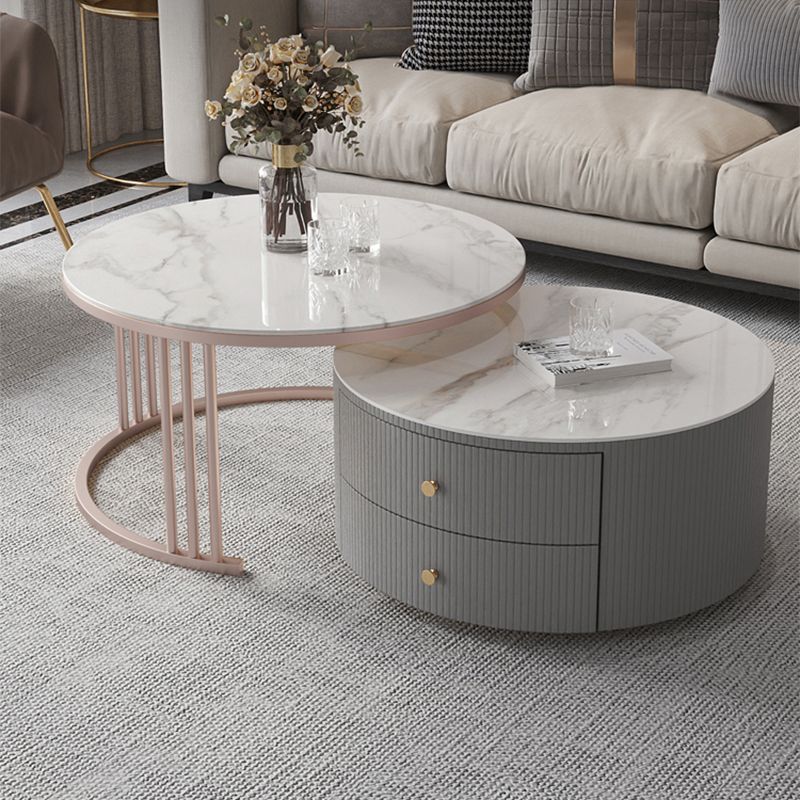 Modern Cocktail Table Round Glass / Slate Coffee Table with Storage Clearhalo 'Coffee & Accent Tables' 'Coffee Tables' 'coffee_tables' 'furn' 'furn_coffee_tables' 'Furniture' 'Living Room Furniture' 1200x1200_de7ad1d2-e99e-40e7-b13e-d42b02bf8e29