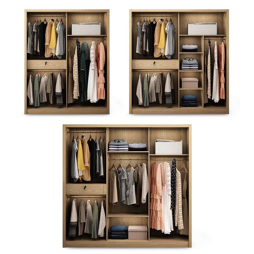 2 Door Clothes Rail Wardrobe Engineered Wood Industrial ArmoireLight Wood Finish