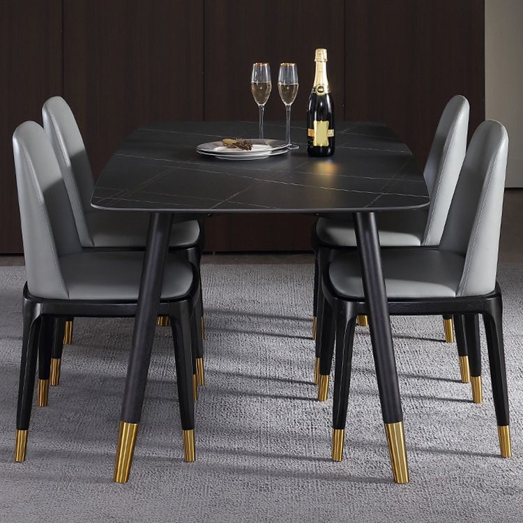Designer Style Rectangle Dining Set 1/2/5/7 Pieces Sintered Stone Top Wooden Table Set Clearhalo 'Dining Room Sets' 'Dining Tables & Seating' 'dining_room_set' 'furn' 'furn_dining_room_set' 'Furniture' 'Kitchen & Dining Furniture' 1200x1200_de814fc7-47b0-4af8-8ab0-aaa0465750fb