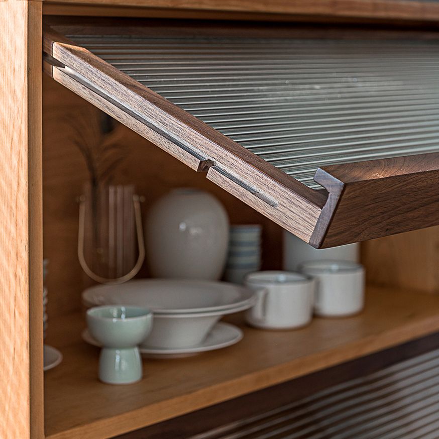 Glazen deur dennenhout dressoir moderne serverkast met opslag voor keuken