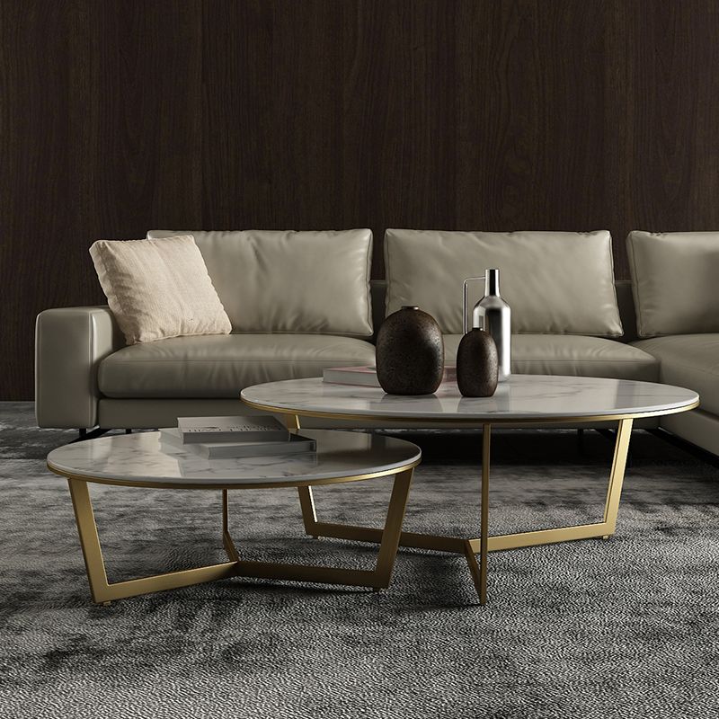 Glam White Frame Coffee Table Round Slate Top Cocktail Table Clearhalo 'Coffee & Accent Tables' 'Coffee Tables' 'coffee_tables' 'furn' 'furn_coffee_tables' 'Furniture' 'Living Room Furniture' 1200x1200_de88ff39-900e-4c5c-ad28-f601e6cee78f