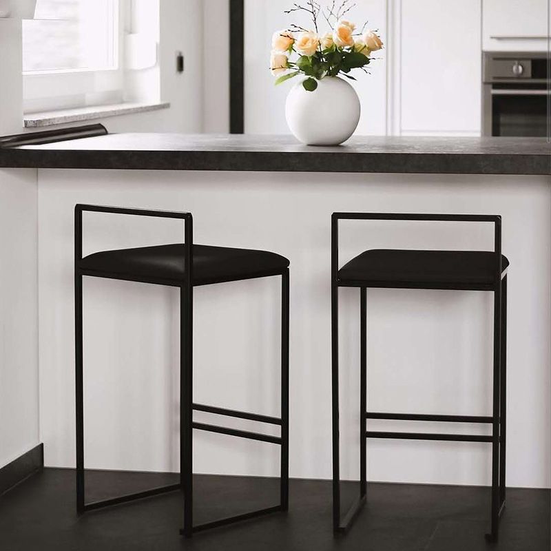 Modern Armless Backrest Counter Stool Iron Cafe Bar Stool with Cushion and Pedal Clearhalo 'Bar Furniture' 'Bar Stools' 'bar_stools' 'furn' 'furn_bar_stools' 'Furniture' 'furniture_bar_stools' 'Kitchen & Dining Furniture' 1200x1200_de8b401b-d033-4dc6-bf0a-2c7285909928