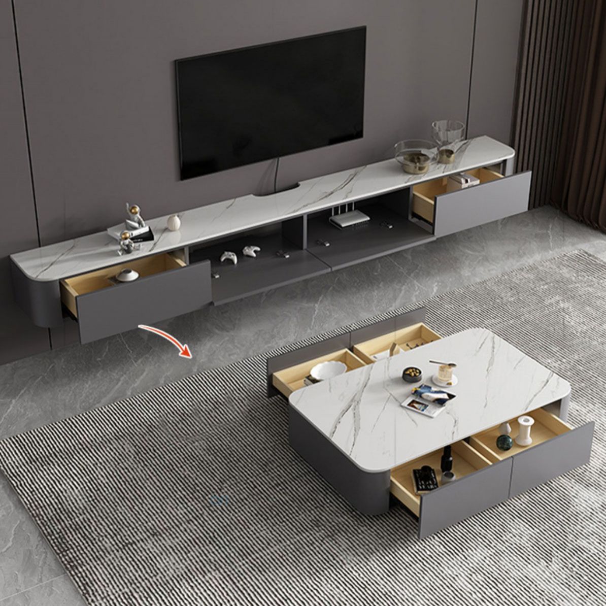 Stone TV Media Console Contemporary Media Console with Drawers Clearhalo 'furn' 'furn_tv_stands_entertainment_centers' 'Furniture' 'Living Room Furniture' 'TV Stands & Entertainment Centers' 'TV Stands & Media Storage Furniture' 'tv_stands_entertainment_centers' 1200x1200_de8f23ea-d806-4268-8f0f-fde753bb6303