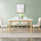 Contemporary Rectangular White Glass Dining Table with Solid Wood Legs