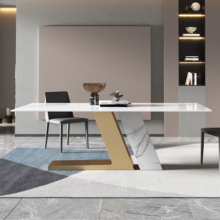 Glam Dining Rectangle Table Sintered Stone Table with Metal Legs for Home Use Clearhalo 'Dining Tables & Seating' 'Dining Tables' 'dining_table' 'furn' 'furn_dining_table' 'Furniture' 'Kitchen & Dining Furniture' 1200x1200_de9310cb-394d-4fb9-87db-6bdf076b63ba