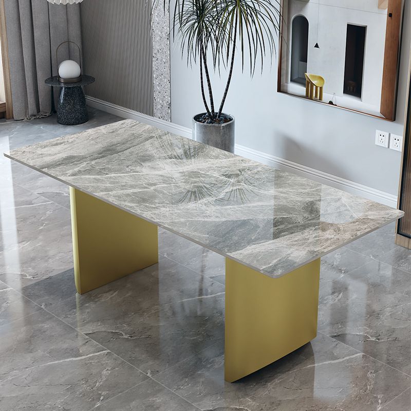 Traditional Luxury Double Pedestal Table Rectangle Dining Table with Metal Base Clearhalo 'Dining Tables & Seating' 'Dining Tables' 'dining_table' 'furn' 'furn_dining_table' 'Furniture' 'Kitchen & Dining Furniture' 1200x1200_de9365e7-cad2-42c0-a980-2a6fc5f25bbc