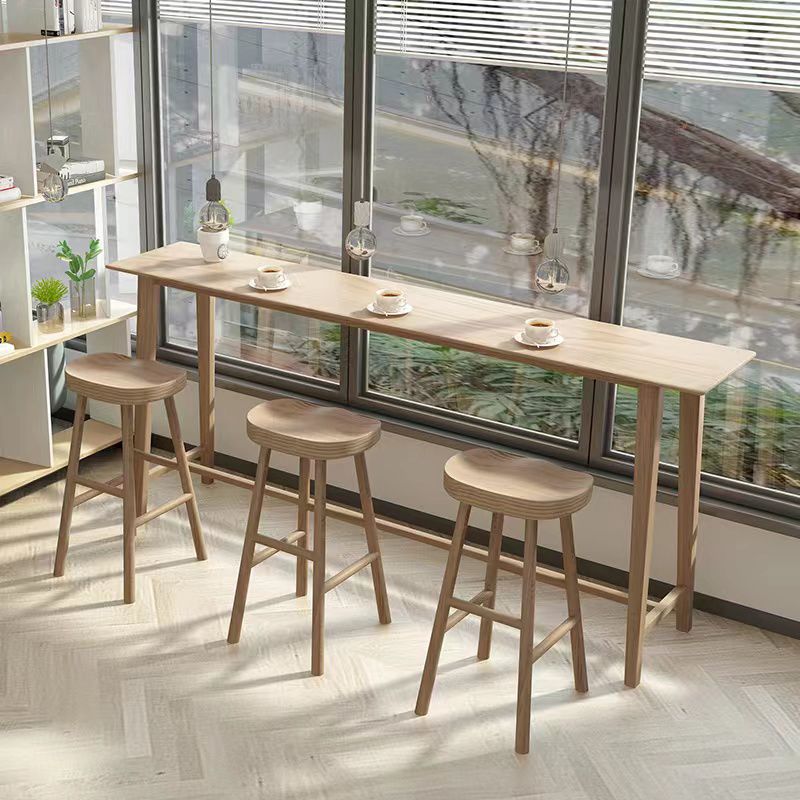 1/4 pièces Table de pub en bois massif rectangle moderne avec tabourets hauts