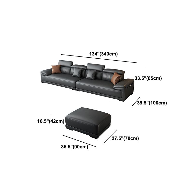 Black Faux Leather Sofa 33.46" H Pillow Top Arm Sofa & Chaise Clearhalo 'furn' 'furn_sectionals' 'Furniture' 'furniture_sectionals' 'Living Room Furniture' 'Sectionals' 1200x1200_de97d11a-f3f8-47e0-be51-12c068d84e94