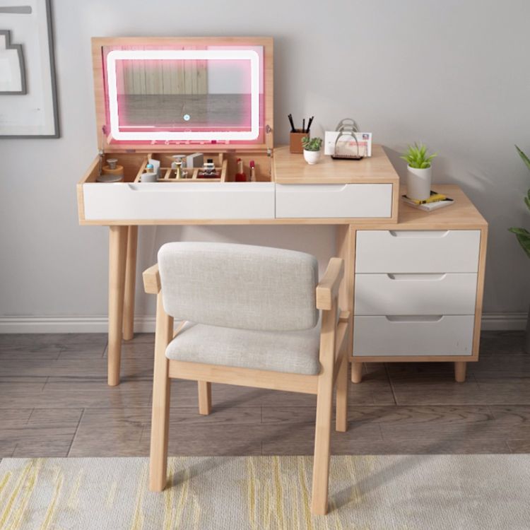 Tavolo da toeletta in legno di gomma moderno con sgabello da 1 mirror tavolo da vanità in legno