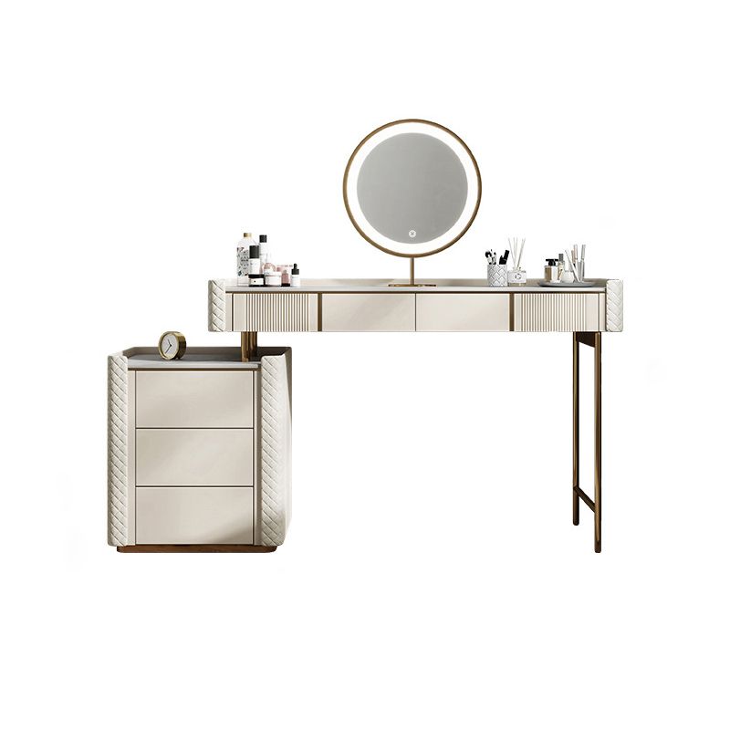 White Stone Makeup 14.96" Wide Counter Vanity Tables with 5 Storage Drawers Clearhalo 'Bedroom Furniture' 'furn' 'furn_makeup_vanities' 'Furniture' 'Makeup Vanities' 'makeup_vanities' 1200x1200_de9afdf3-e286-450d-a799-675076981270