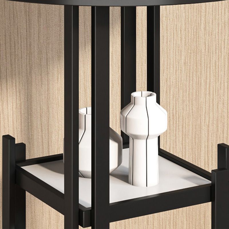 Mesa nocturna de metal nocturna contemporánea de almacenamiento abierto con 3 estantes