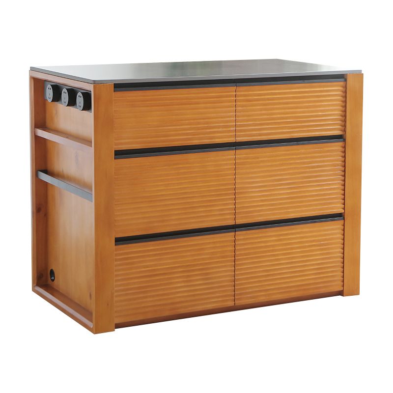 Mesa de cocina moderna de piedra negra con base de madera sólida y cajones