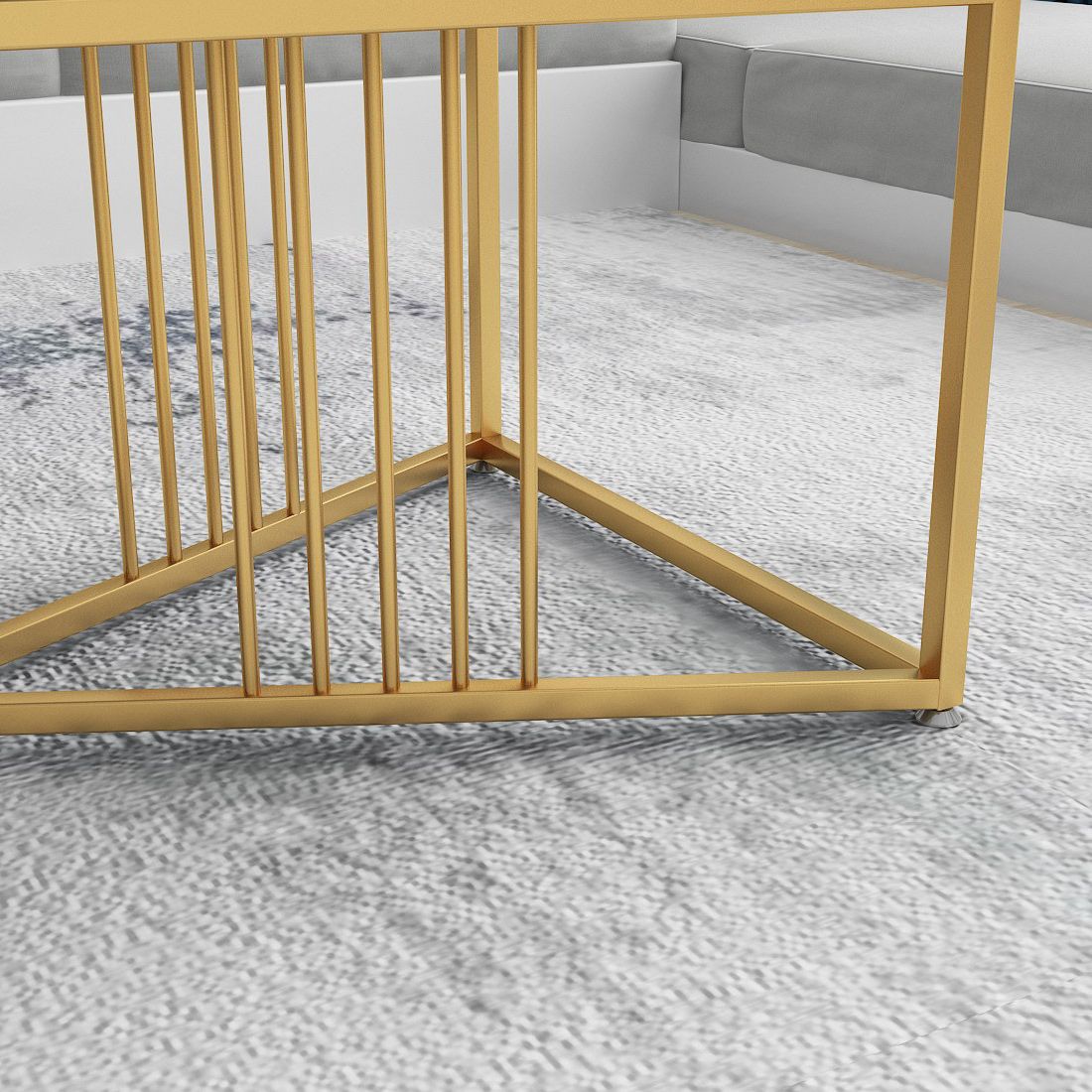 Tavolo da cocktail glam in pietra con base a croce di ferro dorato nel rettangolo