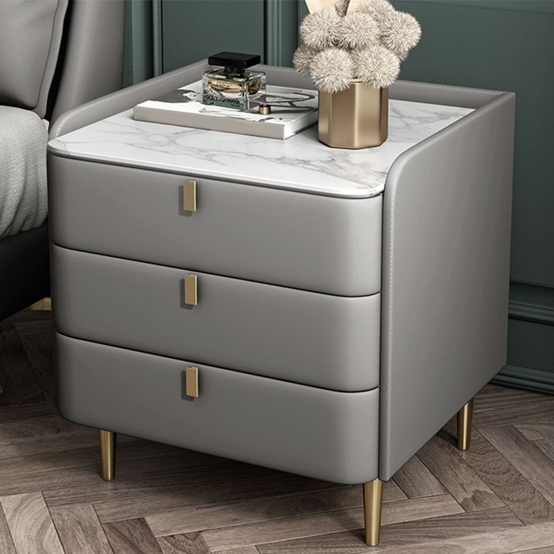 Massivholzrahmen 3 Schubladen Leder mehrfarbige Auswahl Goldtischbein Nachttisch