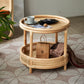 Tropical Round Cocktail Table Light Wood Coffee Cocktail Table with Storage