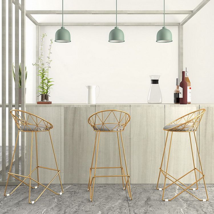 Nordic Backrest Armless Counter Stool Iron Cafe Bar Stool with Leather Cushion Clearhalo 'Bar Furniture' 'Bar Stools' 'bar_stools' 'furn' 'furn_bar_stools' 'Furniture' 'Kitchen & Dining Furniture' 1200x1200_dea4b905-e756-4cec-a03a-58e90454cec9