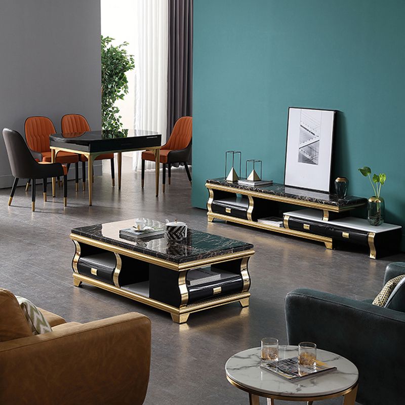 Glam TV Media Stand Open Storage Stand Console with 3 Drawers Clearhalo 'furn' 'furn_tv_stands_entertainment_centers' 'Furniture' 'Living Room Furniture' 'TV Stands & Entertainment Centers' 'TV Stands & Media Storage Furniture' 'tv_stands_entertainment_centers' 1200x1200_dea9bbae-3596-4785-83c6-4d3ec381e65f