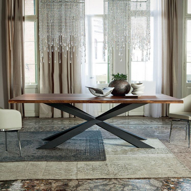 Rectangle Black Base Dining Table Industrial Wood Table for Dining Room