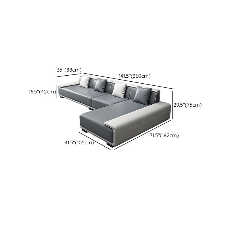 29"H Scandinavian Sectional Sofa Leather Grey Sectionals with Bostol Pillows Clearhalo 'furn' 'furn_sectionals' 'Furniture' 'Living Room Furniture' 'Sectionals' 1200x1200_dead3cd7-065b-4ee3-8d2a-0273477de540