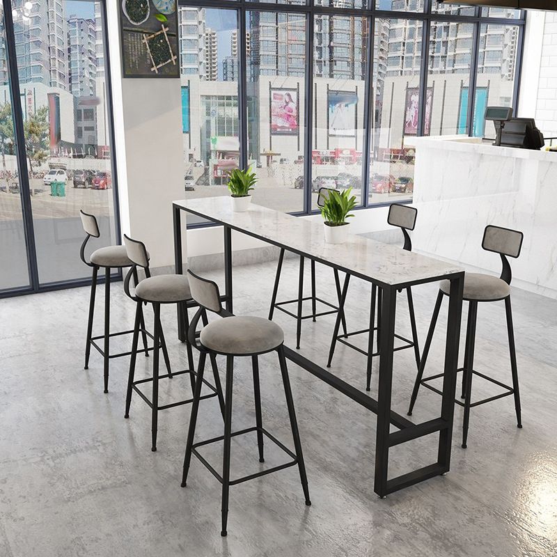 Industrial 1/2/7 Pieces Bar Table Set Rectangle Marble Counter Table with High Stools