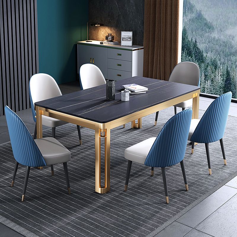 Glam Sintered Stone Home Table Gold Rectangle Dining Table with 4 Legs Clearhalo 'Dining Tables & Seating' 'Dining Tables' 'dining_table' 'furn' 'furn_dining_table' 'Furniture' 'furniture_dining_table' 'Kitchen & Dining Furniture' 'kitchen' 'kitchen_dining_table' 1200x1200_deb7db09-329e-409b-bb45-d071c56d6b25