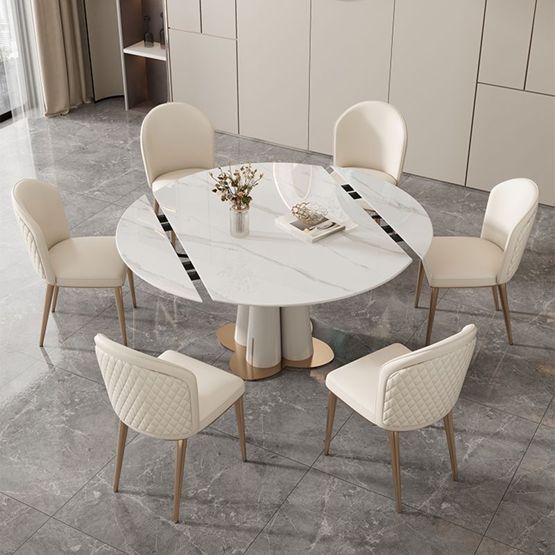 Metal and Slate Table Modern Home Retractable Round Dining Table