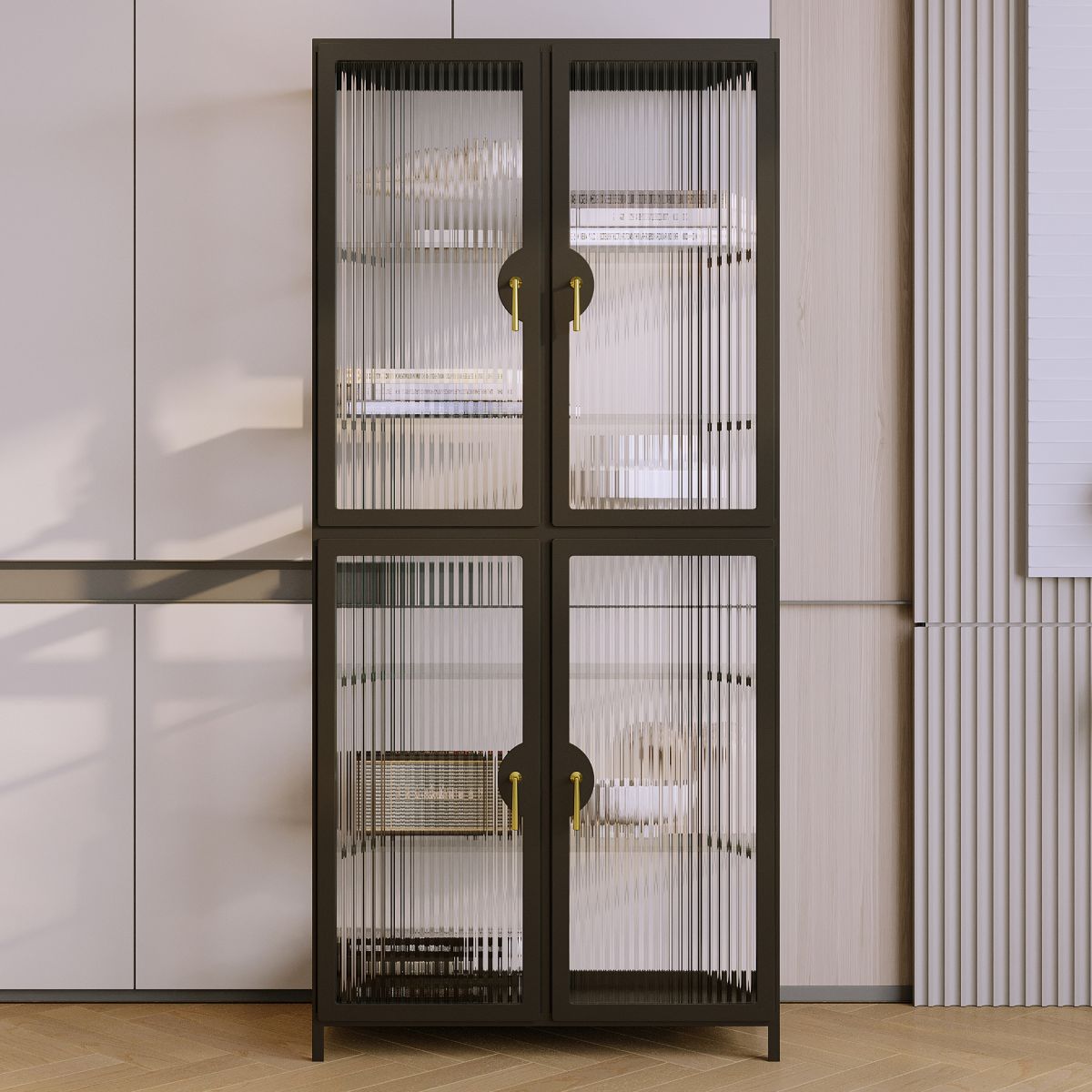 Modern Glass Doors Curio Cabinet Metal Storage Cabinet for Living Room Clearhalo 'Display & China Cabinets' 'display_china_cabinets' 'furn' 'furn_display_china_cabinets' 'Furniture' 'Kitchen & Dining Furniture' 1200x1200_debcaa8d-2b2b-4e86-940e-0e06c67a3ccf