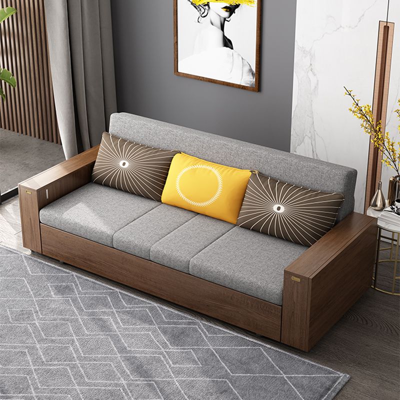 Solid Wood Farmhouse Removable Futon Sofa Bed in Brown with Storage