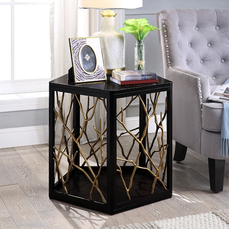 15" Wide Glam Corner Table Solid Wood Gold Accent Side Table